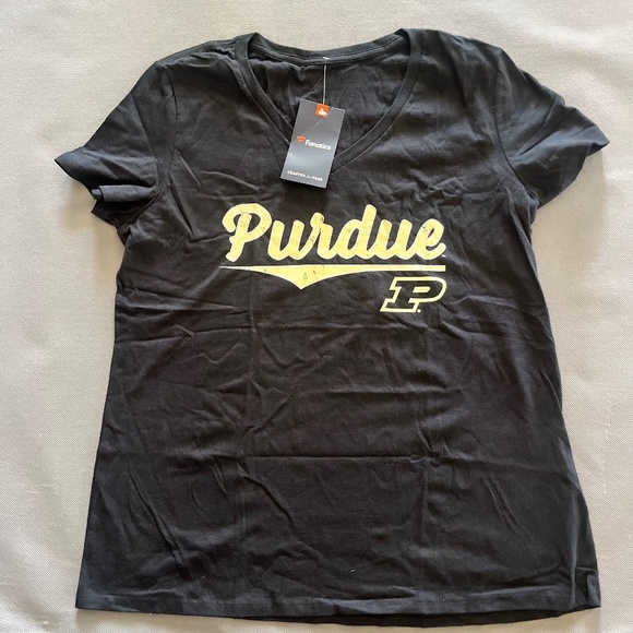 Purdue Women’s V Neck T-Shirt Large L Black Fanatics Short Sleeve Logo - Picture 1 of 5